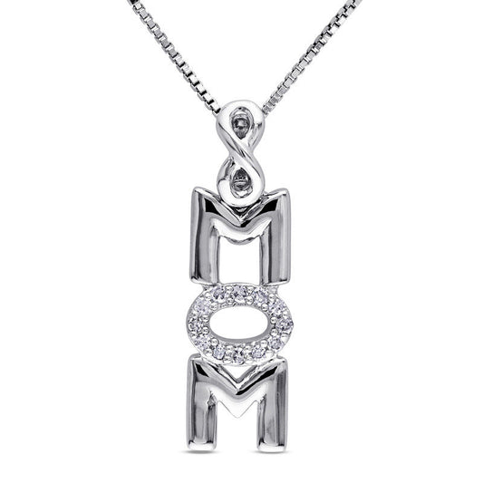 0.05 CT. T.W. Natural Diamond Vertical "MOM" Infinity Pendant in Sterling Silver