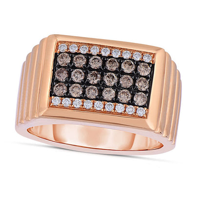 Men's 0.75 CT. T.W. Champagne and White Natural Diamond Multi Row Ring in Solid 14K Rose Gold