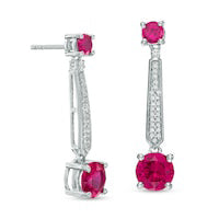 Lab-Created Ruby, White Sapphire and 0.13 CT. T.W. Diamond Drop Earrings in Sterling Silver