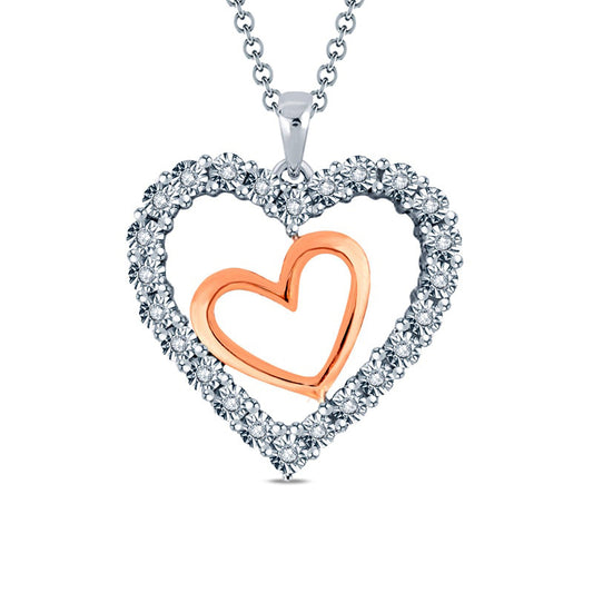 Natural Diamond Accent Double Heart Pendant in Sterling Silver and 14K Rose Gold Plate