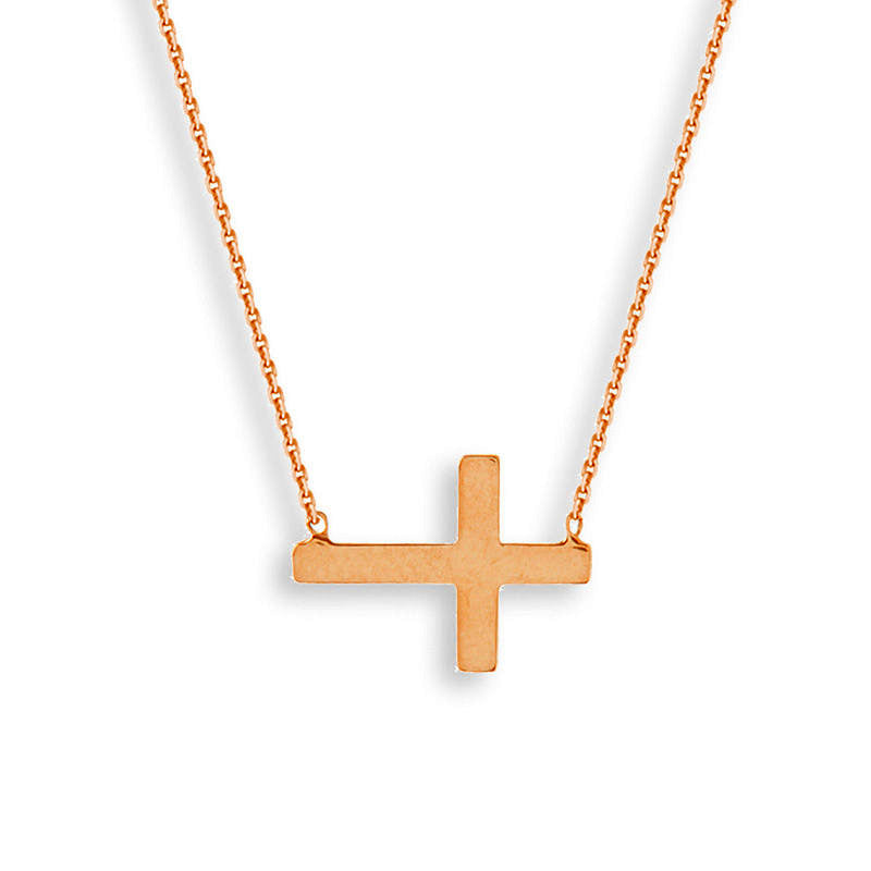 Sideways Cross Necklace in 14K Rose Gold