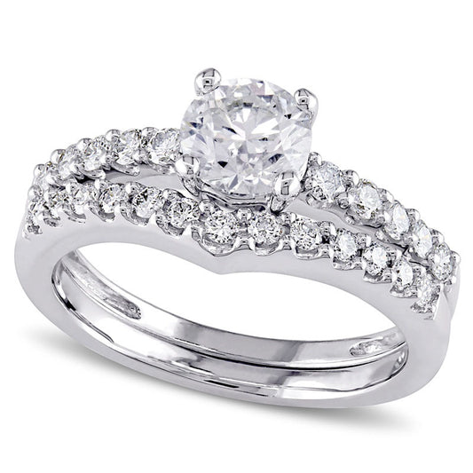 0.88 CT. T.W. Natural Diamond Bridal Engagement Ring Set in Solid 14K White Gold