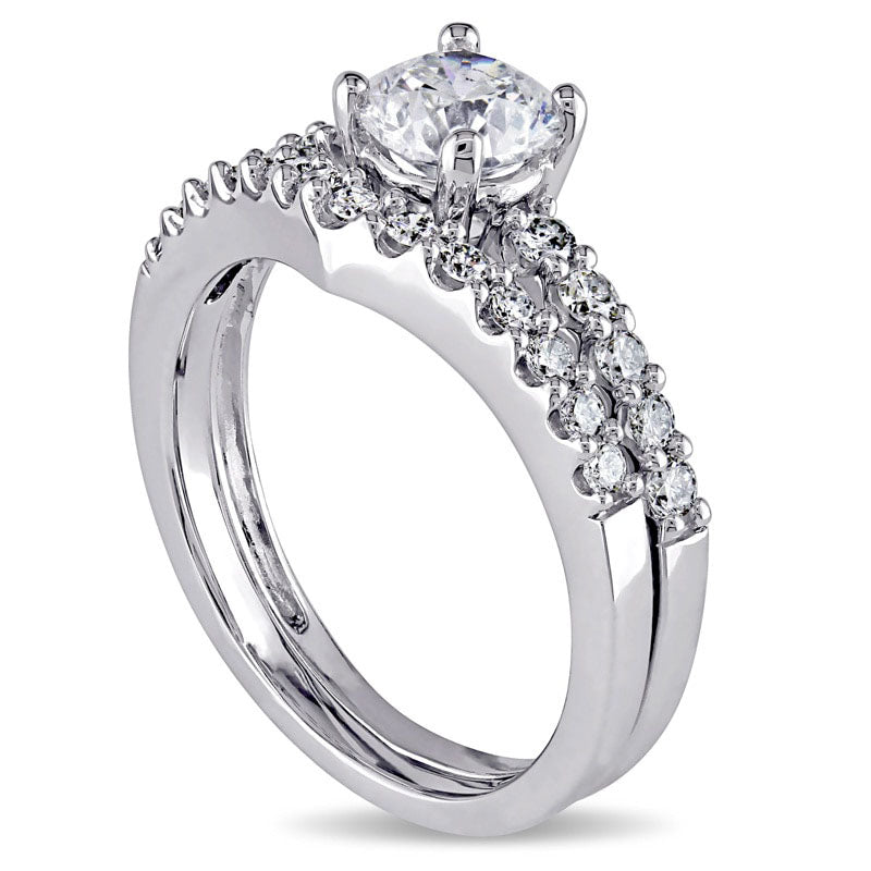 0.88 CT. T.W. Natural Diamond Bridal Engagement Ring Set in Solid 14K White Gold