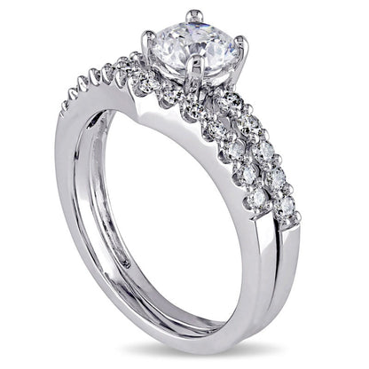 0.88 CT. T.W. Natural Diamond Bridal Engagement Ring Set in Solid 14K White Gold