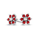 Ruby and Diamond Accent Flower Cluster Stud Earrings in 14K White Gold
