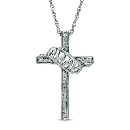 0.07 CT. T.W. Natural Diamond "NANA" Cross Pendant in Sterling Silver