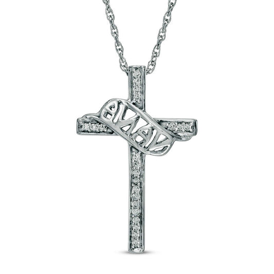 0.07 CT. T.W. Natural Diamond "NANA" Cross Pendant in Sterling Silver