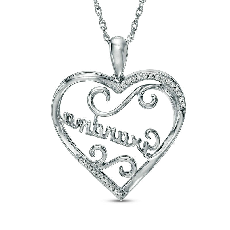 0.07 CT. T.W. Natural Diamond "Grandma" Heart Pendant in Sterling Silver