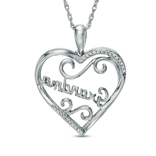 0.07 CT. T.W. Natural Diamond "Grandma" Heart Pendant in Sterling Silver