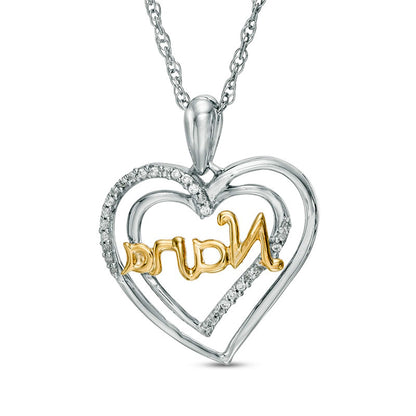 0.07 CT. T.W. Natural Diamond "Nana" Double Heart Pendant in Sterling Silver and 10K Yellow Gold
