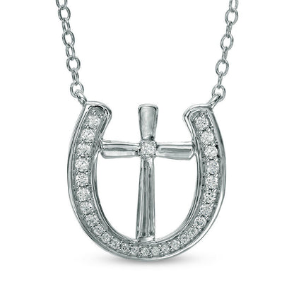 0.2 CT. T.W. Natural Diamond Cross in Horseshoe Necklace in Sterling Silver