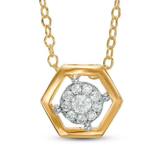 0.17 CT. T.W. Natural Diamond Hexagonal Frame Pendant in 10K Yellow Gold