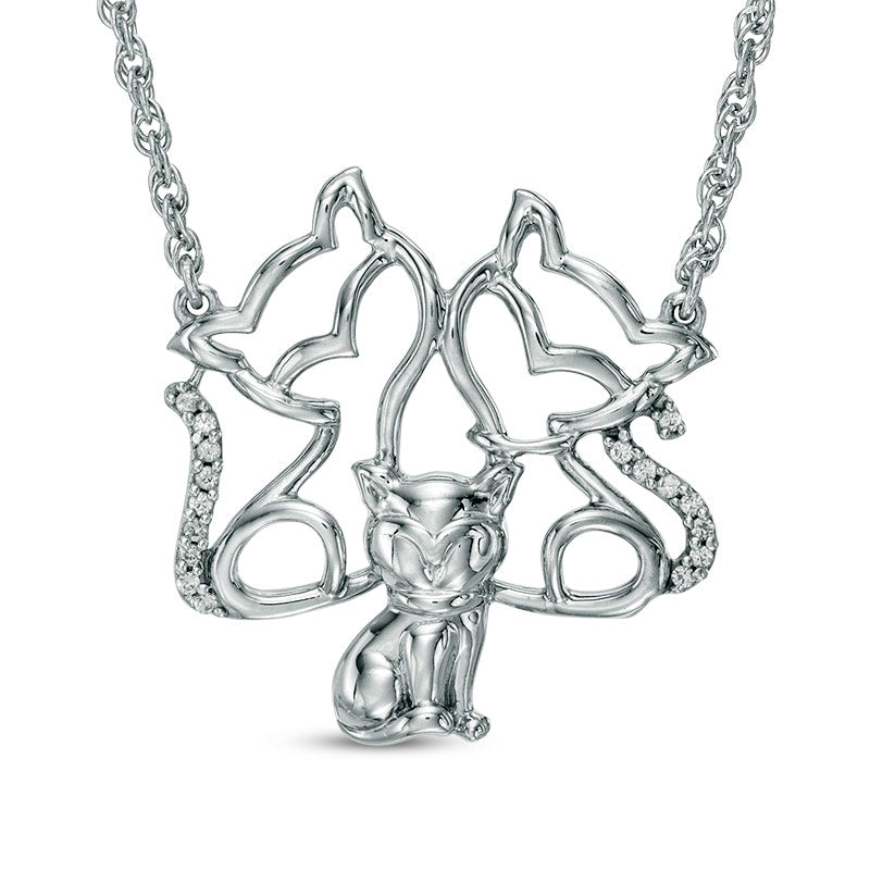 Natural Diamond Accent Cat Family Necklace in Sterling Silver - 17"