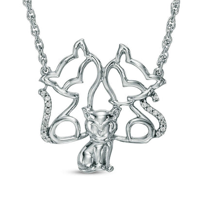 Natural Diamond Accent Cat Family Necklace in Sterling Silver - 17"