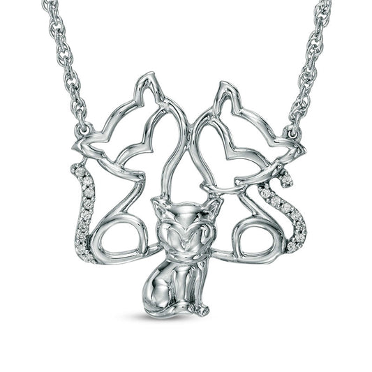 Natural Diamond Accent Cat Family Necklace in Sterling Silver - 17"