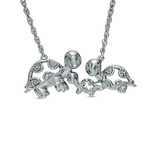 0.05 CT. T.W. Natural Diamond Turtle Family Necklace in Sterling Silver - 17"