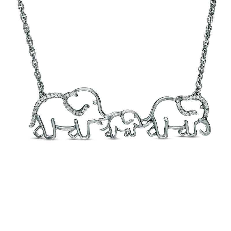 0.13 CT. T.W. Natural Diamond Elephant Family Necklace in Sterling Silver - 17"