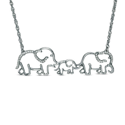 0.13 CT. T.W. Natural Diamond Elephant Family Necklace in Sterling Silver - 17"