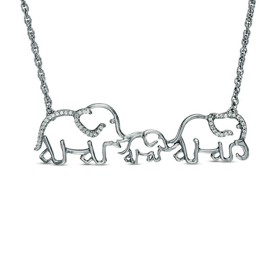 0.13 CT. T.W. Natural Diamond Elephant Family Necklace in Sterling Silver - 17"