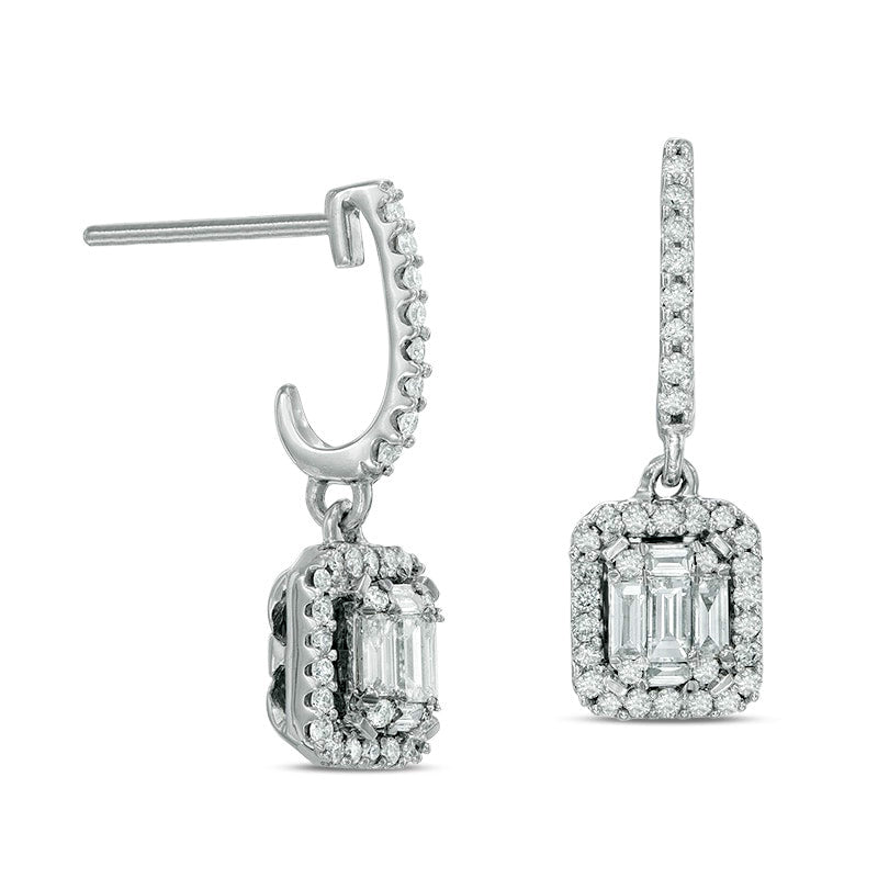 0.5 CT. T.W. Diamond Rectangular Frame Curved Drop Earrings in 14K White Gold