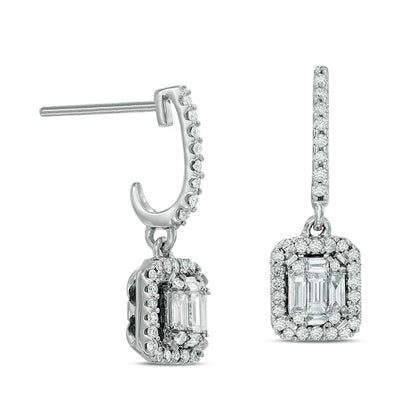 0.5 CT. T.W. Diamond Rectangular Frame Curved Drop Earrings in 14K White Gold