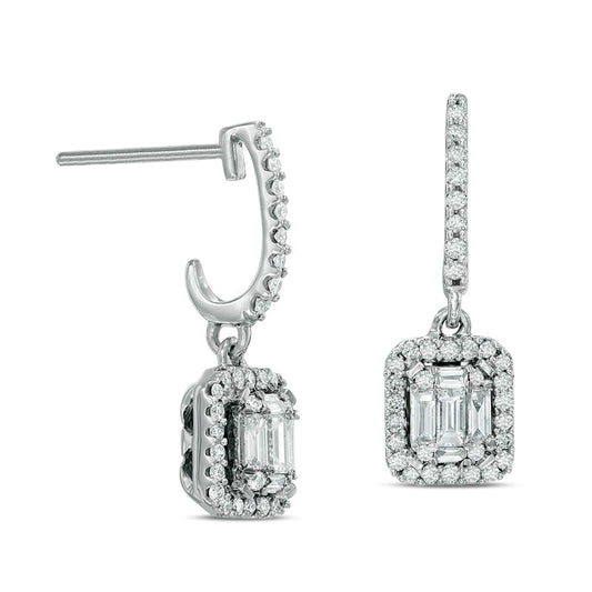 0.5 CT. T.W. Diamond Rectangular Frame Curved Drop Earrings in 14K White Gold