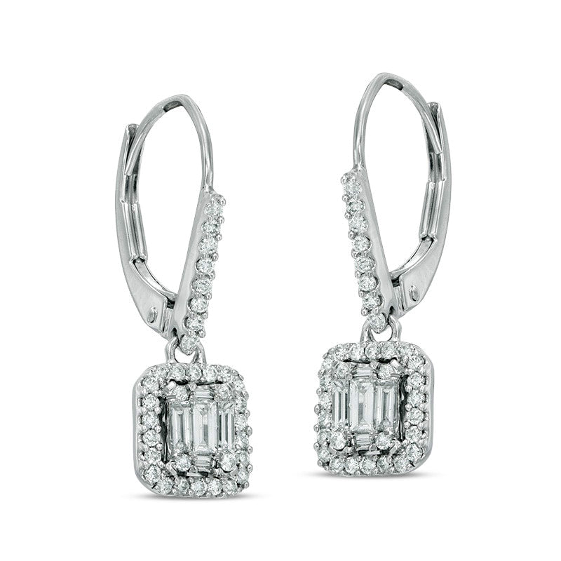 0.5 CT. T.W. Diamond Rectangular Frame Drop Earrings in 14K White Gold
