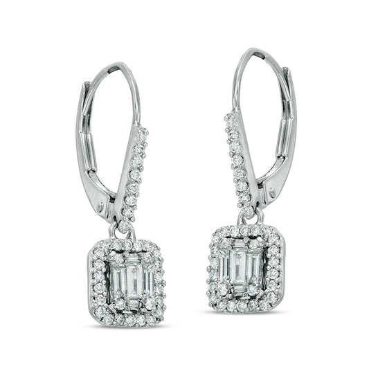 0.5 CT. T.W. Diamond Rectangular Frame Drop Earrings in 14K White Gold
