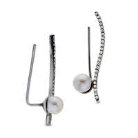 5.5 - 6.0mm Cultured Freshwater Pearl and White Topaz Crawler Earrings in Sterling Silver