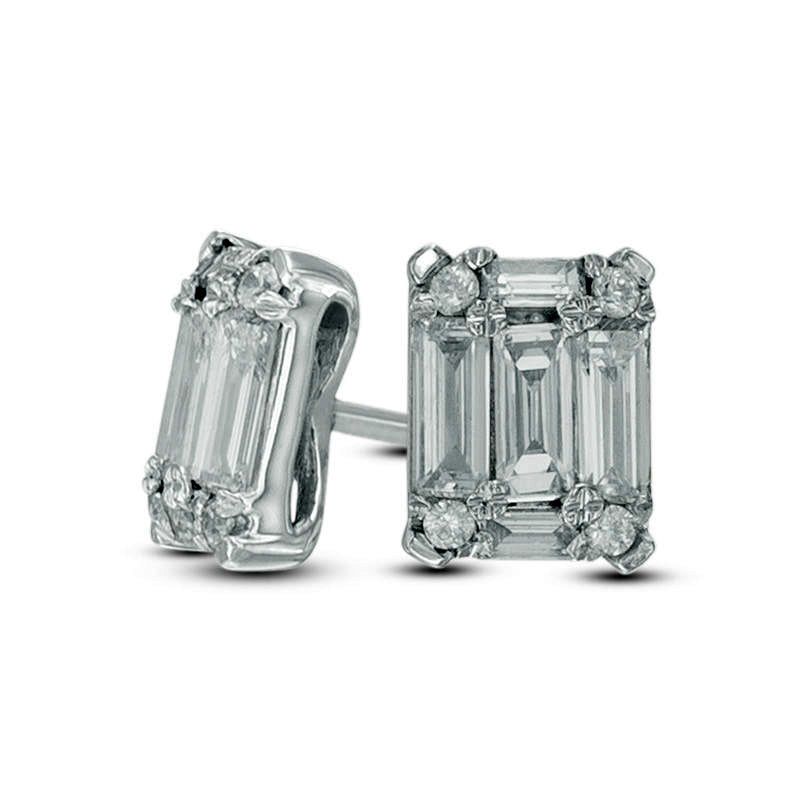0.33 CT. T.W. Baguette Diamond Rectangular Stud Earrings in 14K White Gold