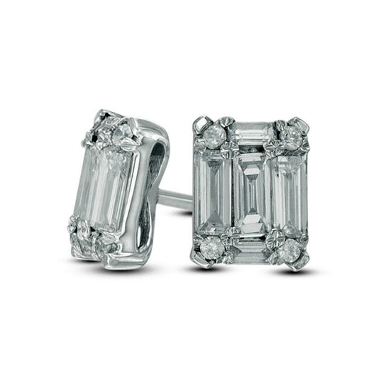 0.33 CT. T.W. Baguette Diamond Rectangular Stud Earrings in 14K White Gold