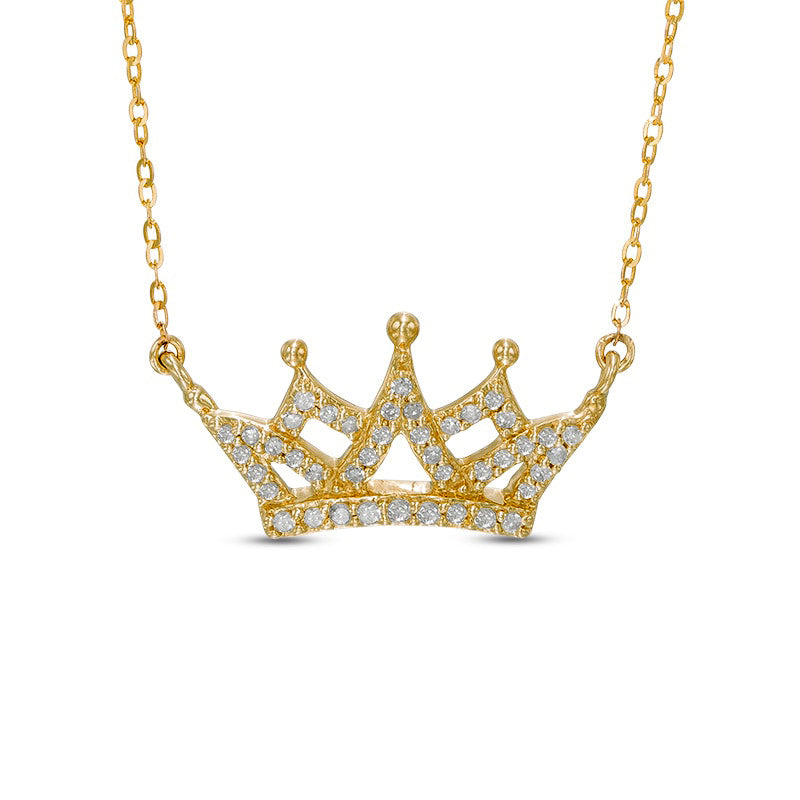 0.13 CT. T.W. Natural Diamond Crown Necklace in 10K Yellow Gold - 16.5"