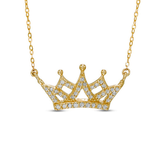 0.13 CT. T.W. Natural Diamond Crown Necklace in 10K Yellow Gold - 16.5"