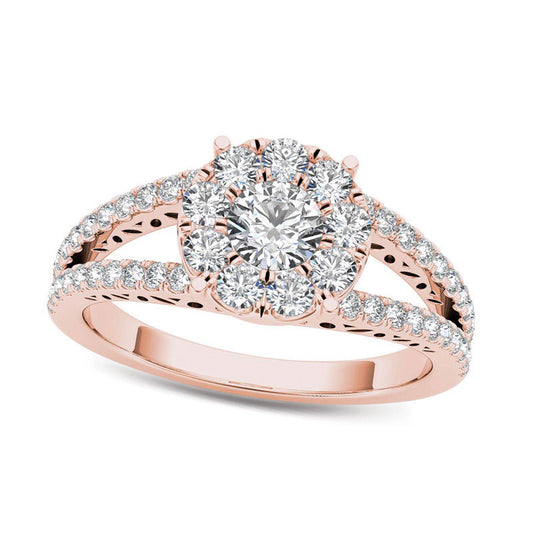 1.0 CT. T.W. Natural Diamond Frame Split Shank Engagement Ring in Solid 14K Rose Gold