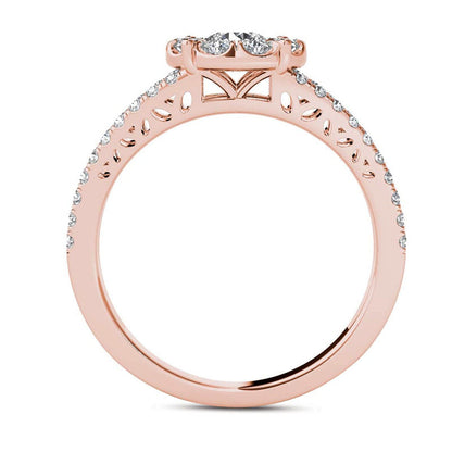 1.0 CT. T.W. Natural Diamond Frame Split Shank Engagement Ring in Solid 14K Rose Gold