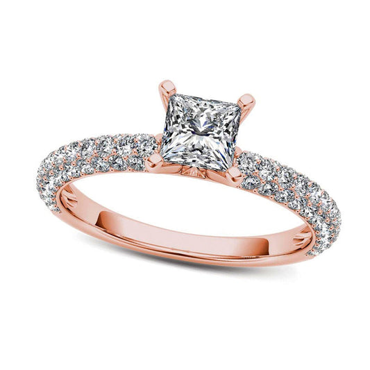 1.0 CT. T.W. Princess-Cut Natural Diamond Engagement Ring in Solid 14K Rose Gold