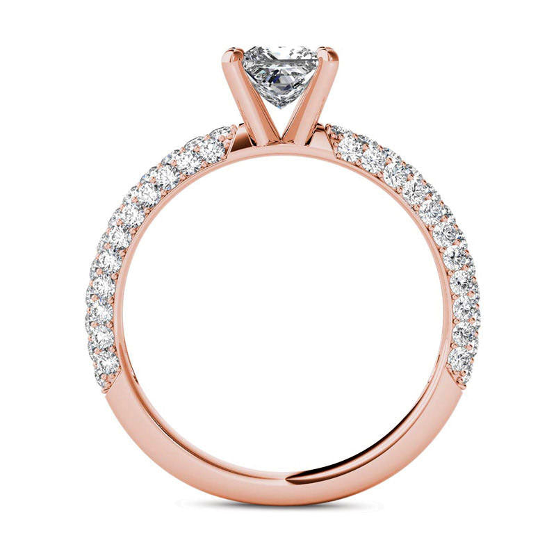 1.0 CT. T.W. Princess-Cut Natural Diamond Engagement Ring in Solid 14K Rose Gold