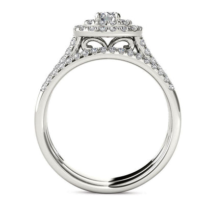 1.0 CT. T.W. Natural Diamond Double Frame Multi-Row Bridal Engagement Ring Set in Solid 14K White Gold