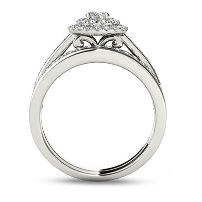 1.0 CT. T.W. Natural Diamond Double Frame Bridal Engagement Ring Set in Solid 14K White Gold