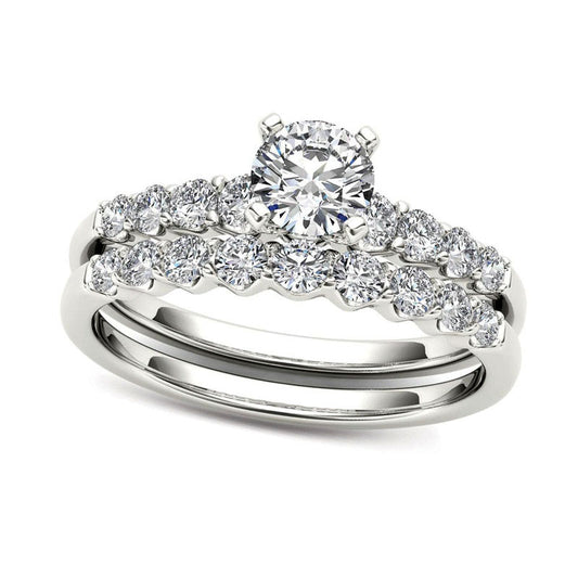 1.0 CT. T.W. Natural Diamond Bridal Engagement Ring Set in Solid 14K White Gold