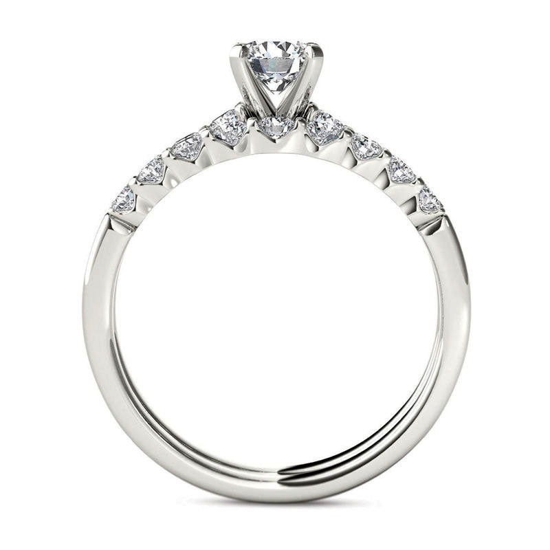 1.0 CT. T.W. Natural Diamond Bridal Engagement Ring Set in Solid 14K White Gold