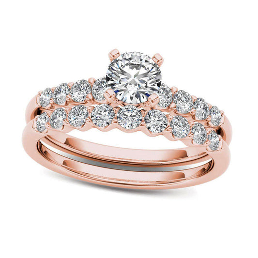 1.0 CT. T.W. Natural Diamond Bridal Engagement Ring Set in Solid 14K Rose Gold