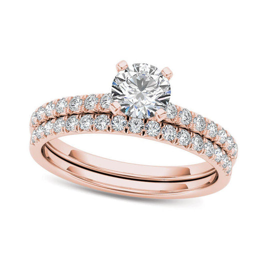 1.0 CT. T.W. Natural Diamond Bridal Engagement Ring Set in Solid 14K Rose Gold