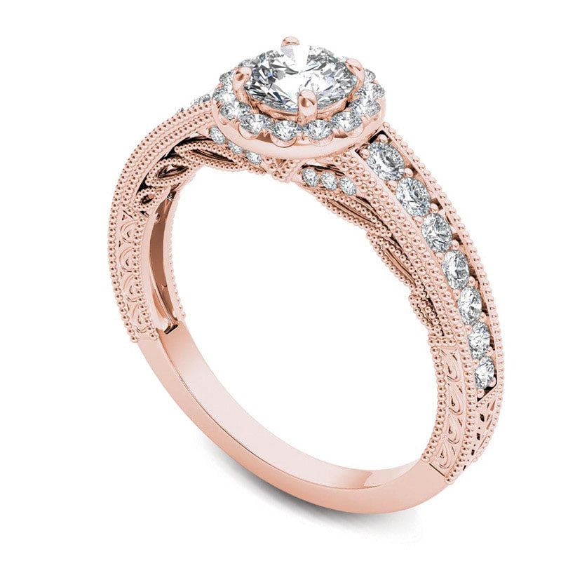 1.0 CT. T.W. Natural Diamond Frame Antique Vintage-Style Engagement Ring in Solid 14K Rose Gold