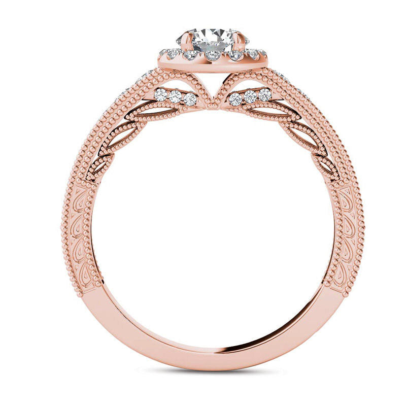 1.0 CT. T.W. Natural Diamond Frame Antique Vintage-Style Engagement Ring in Solid 14K Rose Gold