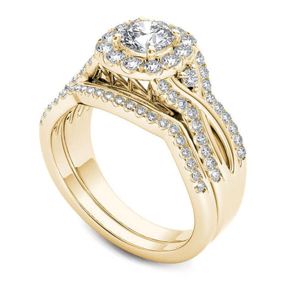 1.25 CT. T.W. Natural Diamond Twist Shank Frame Bridal Engagement Ring Set in Solid 14K Gold