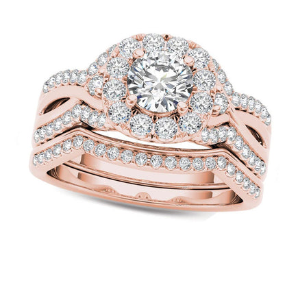 1.25 CT. T.W. Natural Diamond Twist Shank Frame Bridal Engagement Ring Set in Solid 14K Rose Gold