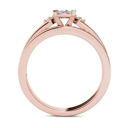 1.0 CT. T.W. Quad Princess-Cut Natural Diamond Bridal Engagement Ring Set in Solid 14K Rose Gold