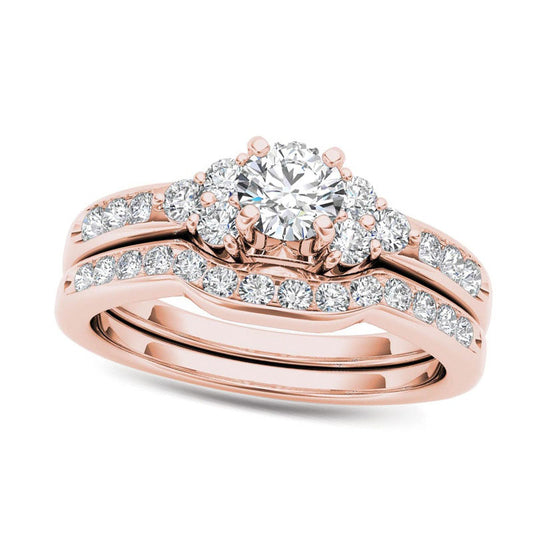 1.0 CT. T.W. Natural Diamond Tri-Sides Bridal Engagement Ring Set in Solid 14K Rose Gold
