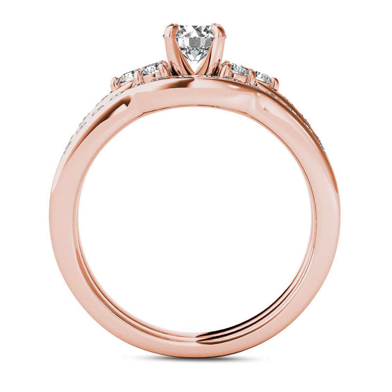 1.0 CT. T.W. Natural Diamond Tri-Sides Bridal Engagement Ring Set in Solid 14K Rose Gold